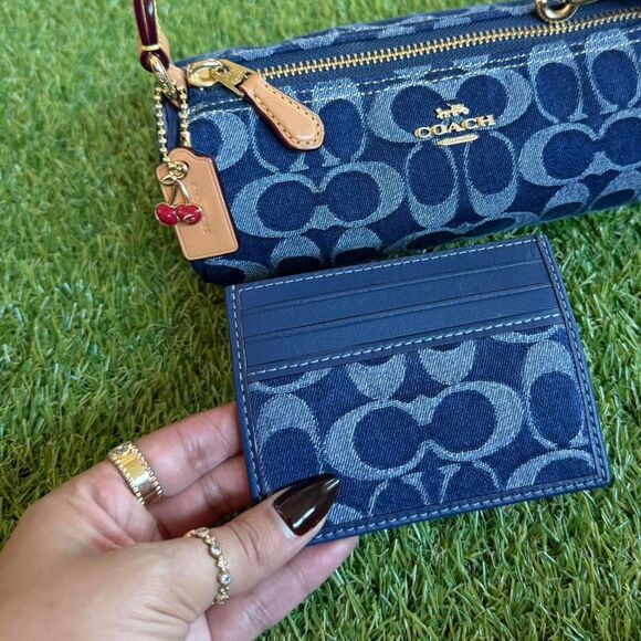 NWT Limited Coach Nolita Barrel Bag & Wallet in Signature Denim Leather Cherry - Picture 3 of 7